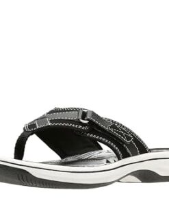 Clarks Women’s Breeze Sea Flip-Flop, Black Synthetic, 7