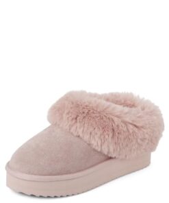 The Children’s Place Girls Indoor/Outdoor Comfy Slip On Platform Shoes, Faux Fur Lined Slipper, Pink, 2 Big Kid