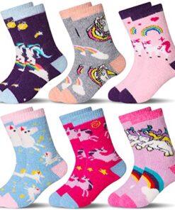 Eocom 6 Pairs Children’s Winter Warm Wool Socks Kids Toddlers Boys Girls Thermal Thick Boot Cozy Crew Socks (1-3T, Unicorn)