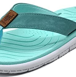 KuaiLu Women’s Arch Support Flip Flops Ladies Comfortable Cushion Summer Beach Slip on Thong Sandals Open Toe Comfort Non-Slip Casual Leather Sandles Lake Blue Size 9