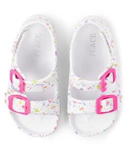 The Children’s Place Baby Girls and Toddler Everyday Slide Sandals with Backstrap, White Paint Splatter, 9