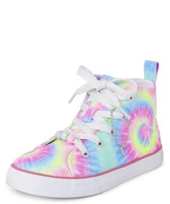 The Children’s Place Girls Casual Lace Up Hi Top Sneakers, Tie Dye Swirl, 1 Big Kid