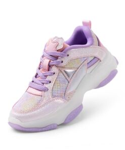 DREAM PAIRS Girls Sneakers Lace up Lightweight Sparkle StarGlow Breathable Jelly Sole Kids Walking Shoes Casual Sports,Size 1 Little Kid,Purple/Pink,SDFS2421K