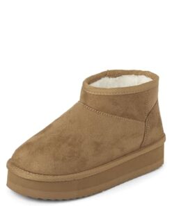 The Children’s Place Girls Mini Ankle Platform Boot, Faux-Fur Lined, Tan, 1 Big Kid