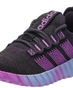 adidas Kaptir Flow Sneaker, Aurora Black/Purple Burst/Blue Spark, 4.5 US Unisex Big Kid