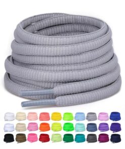 Puzeam 2 Pairs Oval Athletic Shoelaces 30 Colors 1/4″ Half Round Shoe Laces for Sneakers – Light Gray 80