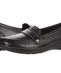 Clarks womens Cora Daisy Loafer, Black Tumbled Leather, 5 US