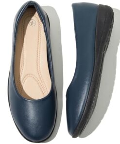 Women’s Flats Comfortable Black Flats Shoes Women Round Toe Ballerina Flats Leather Dress Shoes Work Flats for Office(Navy.us10)