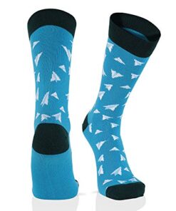 John William Fun Socks For Men: Mens Cool Dress Socks: Novelty Crazy & Funky Colorful Sock: Paper Airplane Aviation