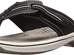 Clarks Women’s Brinkley Jazz Flip Flop, Black Synthetic, 9