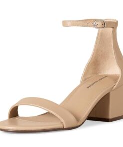 Amazon Essentials Women’s Two Strap Heeled Sandal, Beige Faux Leather, 11