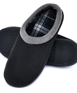 LORDFON Memory Foam Mens Slippers Slip-On Comfy House Slippers for Men Indoor Outdoor Non-Slip Warm Winter Men’s Bedroom Slippers Size 9-10 Black