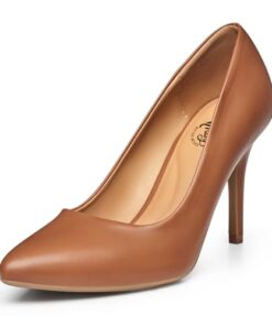 Trary Women’s High Heel Dress Pump Pointed Toe Shoe Classic Office Special Dressy Casual PU Brown07