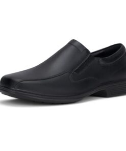 HEEZ Men’s Loafers, Casual Slip On Dress Oxford Shoes, Comfortable Business Work Shoes, Square Toe, Removable Rebounded Insole, Medium Arch Support, Lightweight PU Outsole Black Size 10.5