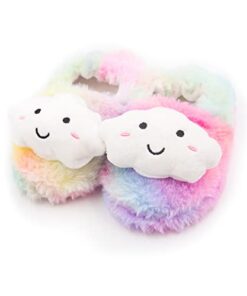 Effeltch Toddler Girls Fuzzy Slippers Unicorn Tie Dye Fluffy Sandals Cartoon Cute Warm Cozy Plush Slip on Kids House Slippers (Tie Dye Cloud, 7)