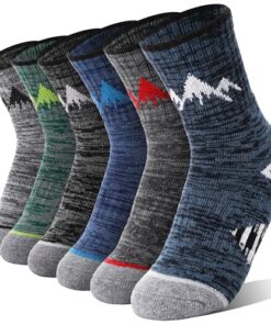 ANTSANG Kids Merino Wool Hiking Socks Boys Girls Toddlers Thermal Warm Winter Thick Cushion Snow Ski Crew Youth Socks 6 Pairs Gift Stocking Stuffers(Grey,8-12 Years)