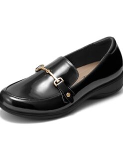 HEEZ Women’s Loafers Slip On Shoes, Soft Casual Penny Loafers, Comfortable Flats Dress Shoes, Driving Boat Shoes with Arch Support, Square Toe, Reinforced Heel, TPR Anti-Slip Outsole Black, Size 9