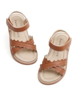 Felix & Flora Toddler Girl Brown Sandals Size 6 – Little Girl Easter Summer Dress Shoes Lightweight Open Toe Beach Holiday