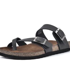 WHITE MOUNTAIN Shoes Gracie Women’s Flat Sandal, Black/Leather, 11 M