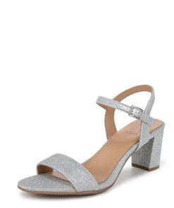 Naturalizer Womens Bristol Ankle Strap Block Heel Dress Sandal Silver Metallic Fabric 10 W