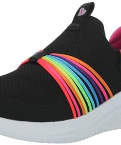 Skechers Kids Girls Ultra Flex 3.0 Sneaker, Black/Multi, 5 Big Kid