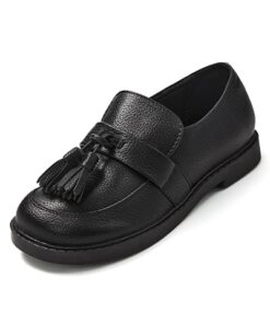 Coutgo Girls Loafers School Uniform Dress Shoes Tassel Slip On Walking Flats, Black, Size 4