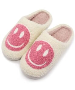 Icosylify Happy Face Kids Slippers: Plush Non-Slip House Slippers For Girls & Boys & Little Big Toddler Unisex Kids Ultra Comfort Cute Soft and Fuzzy (Pink, Big Kid, 1, Numeric Range, US Footwear Size System, 1.5, Medium)