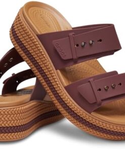 Crocs Women’s Brooklyn Woven Buckle Wedge Sandal, Dark Clay, 6