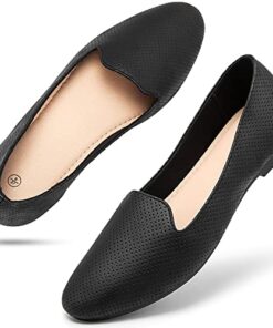 hash bubbie Black Flats Shoes Women Women’s Dress Shoes Business Dressy Casual Shoes Ballet Flats Loafers Comfortable Slip on Shoes（Black.US8）