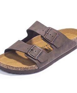 FITORY Mens Sandals, Arch Support Slides with Adjustable Buckle Straps and Cork Footbed Brown Size 11