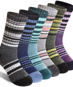 DoSmart Kids Merino Wool Hiking Socks Toddlers Boys Girls Thermal Winter Warm Thick Boot Cozy Cushion Crew Socks 6 Pairs(Stripe-04, 4-7 Years)