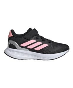 adidas Run Falcon 5 Sneaker, Black/Pink Spark/Silver Metallic, 3 US Unisex Little Kid