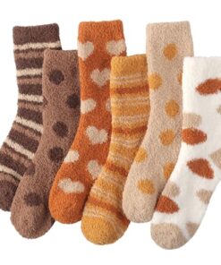 Toes Home Fuzzy Socks for Women Soft Fluffy Winter Cozy Slipper Socks Plush Sleep Fall Socks for Christmas Valentine’s Day 6 Pairs