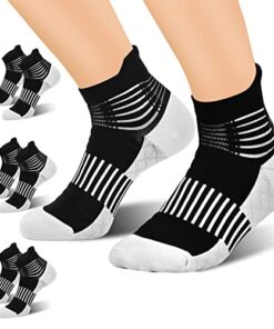 IRAMY Compression Ankle Support Socks Foot Massage Pad 3 Pairs Athletic Running Light Cushion Plantar Fasciitis For Men Women