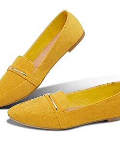 Women’s Pointy Toe Loafer Flat Comfortable Faux Suede Work Shoes,Cute Penny Loafer Slip On Ballet Flat(Mustard US6)