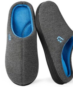 LongBay Men’s Two Tone Memory Foam Slippers Slip-On Comfy House Shoes for Indoor Outdoor Blue, 9