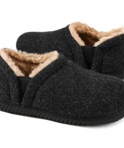 Zizor Men’s Fuzzy Wool Fleece Slippers with Cozy Memory Foam, Indoor Outdoor Closed Back House Shoes with Non-skid Rubber Sole Hard Bottom, Onyx Black, 12 US