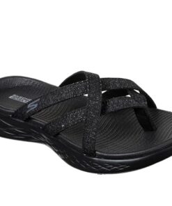 Skechers womens On the Go 600 – Dainty Flat Sandal, Black/Grey, 9 US