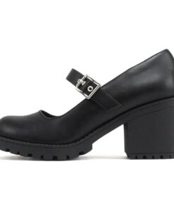 Soda “Eviana” ~ Women Mary Jane Round Toe Mid Chunky Block Heel Lug Sole Pump with Adjustable Strap (Black Pu, 10)