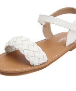 Charmivy Girls Sandals Braided Strap Flat Dress Sandals Little Girls White Sandals Campus Fashion Sandal (White,32)