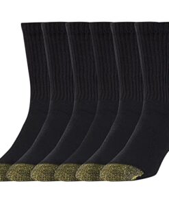 GOLDTOE Men’s Cotton Blend Athletic Crew Socks, 6-Pairs, Black, Shoe Size: 6-12.5