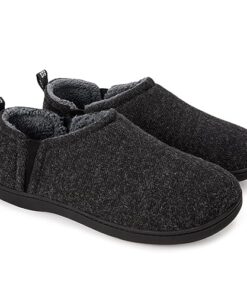 Snug Leaves Men’s Wool Felt Slippers Comfy Warm Winter House Shoes with Elastic Gores Dark Gray, 11-12 US