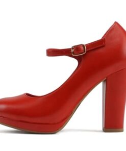 Soda “Ayden” ~ Women Mary Jane Ankle Strap Cushion High Heel Pump Shoe (Red Pu, us_Footwear_Size_System, Adult, Women, Numeric, Medium, Numeric_7)