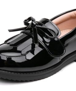 DADAWEN Girl’s Loafers Slip On Tassel Oxford Shoes Flats Round Toe School Uniform Dress Shoes (Toddler/Little Kid/Big Kid) Black US Size 4.5 M Big Kid