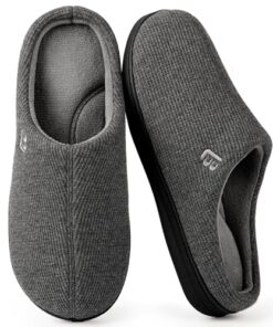 LongBay Men’s Two Tone Memory Foam Slippers Slip-On Comfy House Shoes for Indoor Outdoor Gray, 9.5-10.5