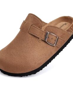 Torotto Kids Suede Clogs Cork Footbed Toddler Slippers with Arch Support & Adjustable Straps for Boys Girls Indoor & Outdoor (JC-Khaki, 35)