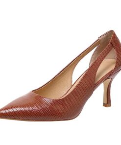 Women’s Pumps Pointed Toe Pump Shoes Kitten Heel Comfort Cut Out Dress Shoes for Office Wedding Party Dressy Casual, Brown Size 8