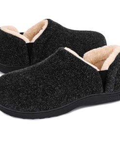 LongBay Men’s Slippers Felt Warm Bedroom House Shoes Slip-On Memory Foam Slippers for Indoor Outdoor (Black, Size 11-12)