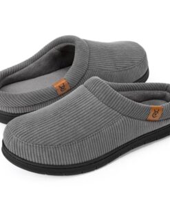 VeraCosy Men’s Moccasin Slippers Comfy Soft Durable Slip-on Indoor Memory Foam House Shoes Cool Gray,11-12 US