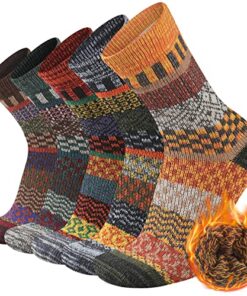 Heatuff Mens Warm Wool Socks Thermal Winter Thick Crew Pattern Socks Cold Weather 5 Pairs